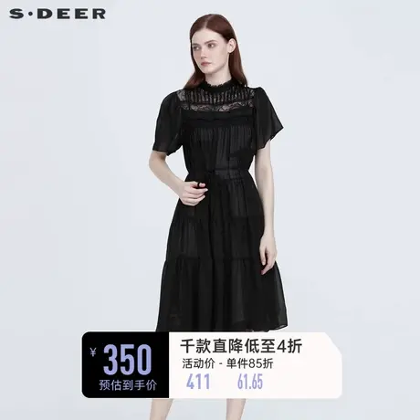 sdeer圣迪奥复古衬衫裙印花蕾丝吊带两件套连衣裙S222Z1210图片