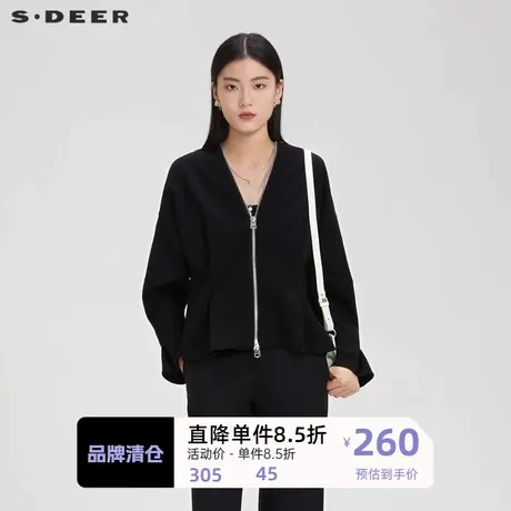 sdeer圣迪奥女装立领格纹压褶宽松短款外套S231Z2226商品大图