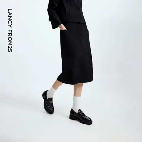 朗姿复古后开叉设计感直筒半身裙女黑色高级裙子2025年秋季新款图片