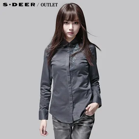 sdeer圣迪奥2014秋装女装方领印花女式刺绣衬衫衬衣上衣3480575商品大图
