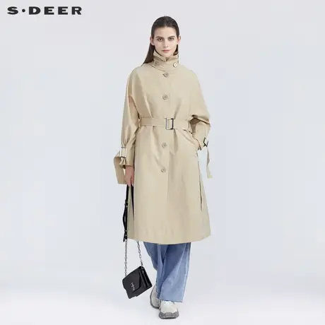 sdeer圣迪奥春夏经典立领收腰长款直筒风衣外套S21161802图片