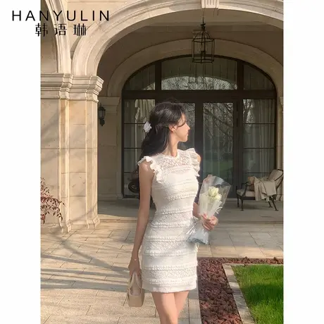 韩语琳 白色无袖连衣裙女2025新款漂亮独特修身显瘦千金风气质裙图片