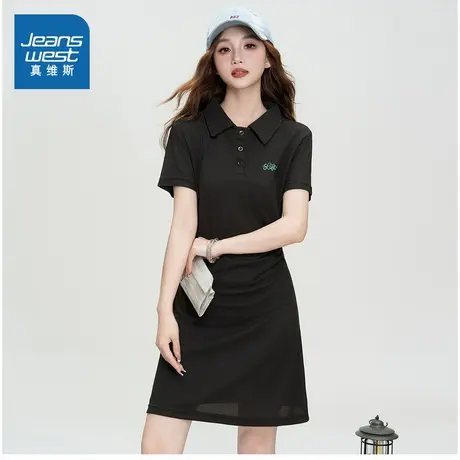 E8真维斯女装2025夏季新款 美式复古显瘦女修身POLO领连衣裙图片