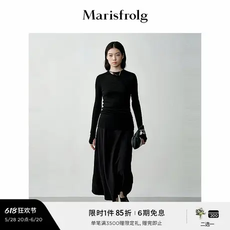 【精简美学】玛丝菲尔秋经典黑色简约优雅褶浪A字裙图片
