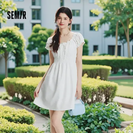 森马连衣裙女收腰蝴蝶结少女感2025新款夏俏皮木耳边方领短裙气XY图片