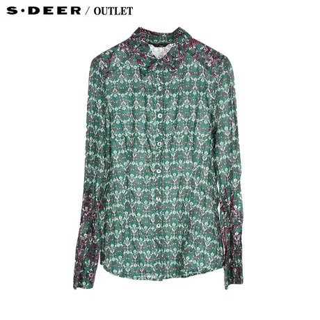 【上新】sdeer圣迪奥 专柜正价 女装秋装双色印花长袖衬衫0180561商品大图