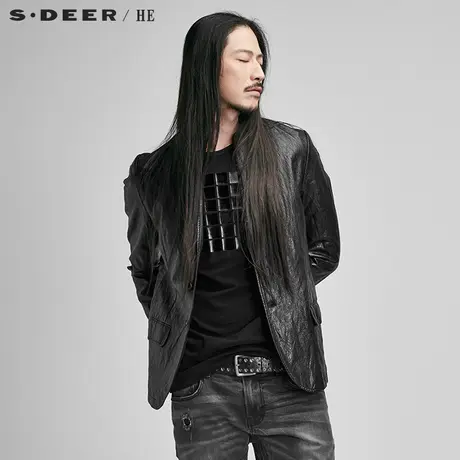 sdeerhe圣迪奥男装2017秋装简约商务驳领暗纹西装外套H15372231图片
