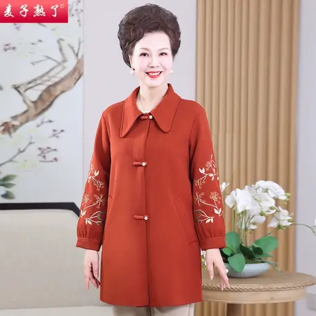 妈妈秋装外套洋气阔太太高贵短风衣时尚绣花上衣新款春中老年女装商品大图