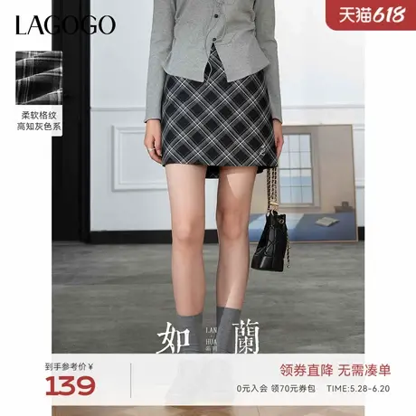 LAGOGO格纹高腰显瘦半身裙女拉谷谷2025夏新款学院风轻薄复古短裙图片