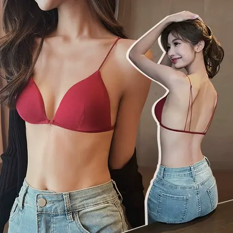 红色内衣女性感法式前扣薄款三角杯文胸美背2023新款爆款胸罩bra图片