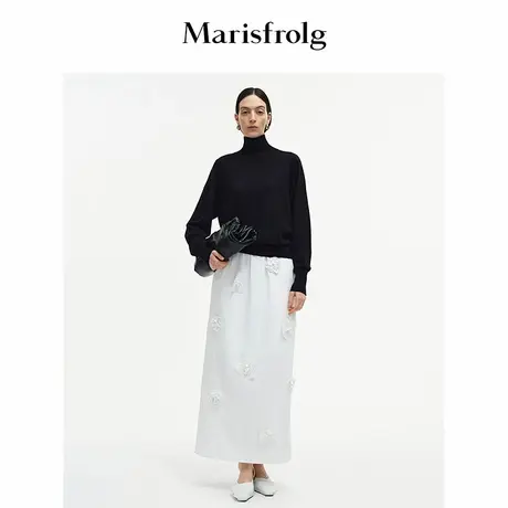 Marisfrolg玛丝菲尔2025秋新款白色立体花朵刺绣空气感花苞半身裙图片