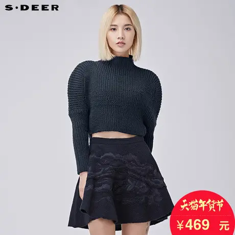sdeer圣迪奥女装优雅洛丽塔廓形短款针织S16483542商品大图