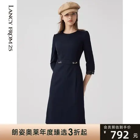 朗姿蕾丝修身连衣裙春秋职业修身显瘦七分袖中长款裙子女高级感图片