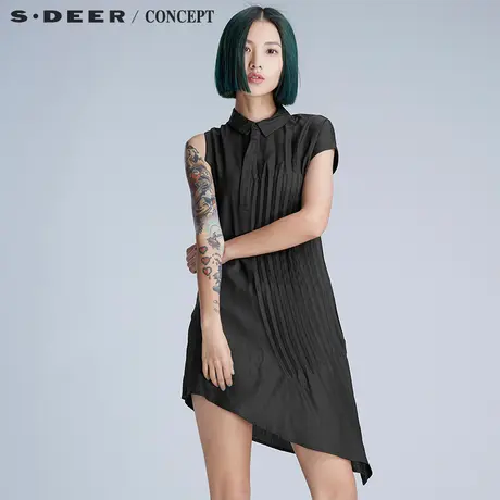 sdeer圣迪奥女衬衫短袖 肌理折痕挺括压褶上衣S16280429图片
