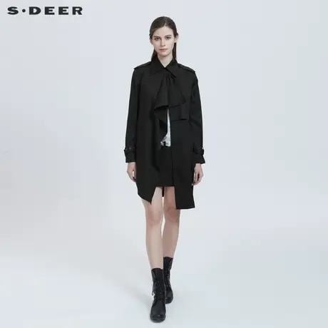 sdeer圣迪奥女装春季休闲翻领不规则设计感中长款风衣S21181703图片