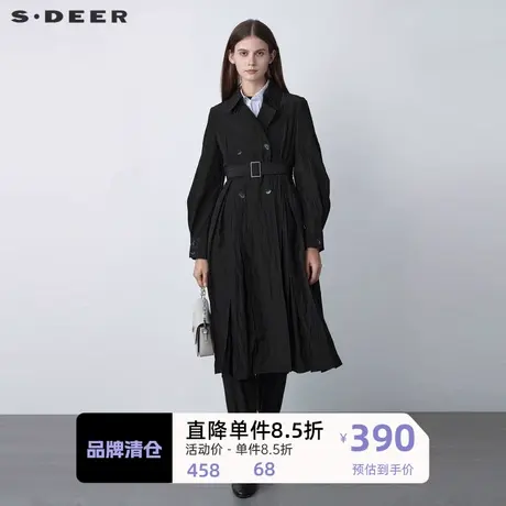 sdeer圣迪奥女装翻领双排扣肌理收腰长款风衣S22161802商品大图