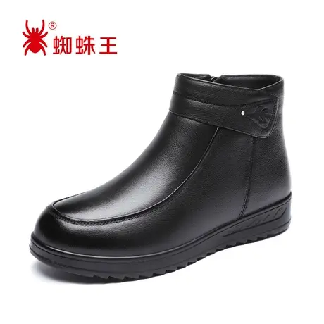 蜘蛛王短靴女2021新款百搭春季加绒保暖真皮软底平底侧拉链女靴潮图片