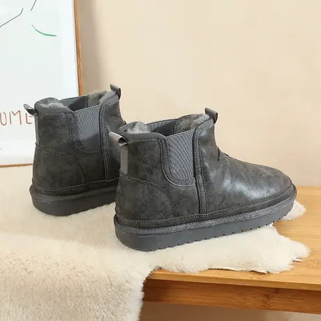 纯羊毛雪地靴男皮毛一体2023新款防水牛皮切尔西短靴冬季保暖棉鞋商品大图