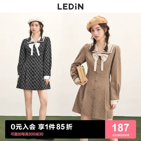 乐町格纹收腰连衣裙2023春季新款美式高校复古辣妹黑色小个子裙子图片