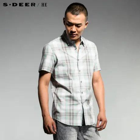 sdeerhe圣迪奥男装专柜正品夏装2012清爽格子休闲短袖衬衫2270483图片