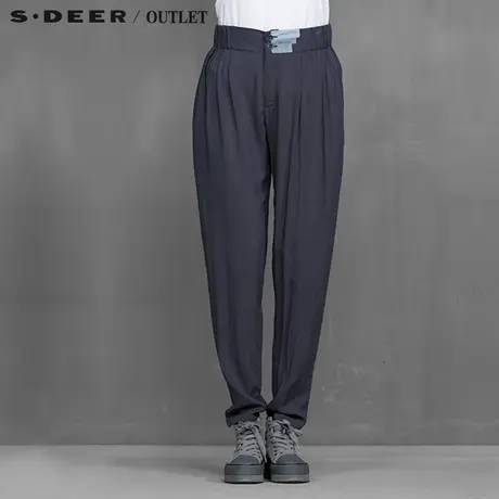 sdeer圣迪奥腰两粒扣门襟灰调印花阔腿长裤S15260801商品大图