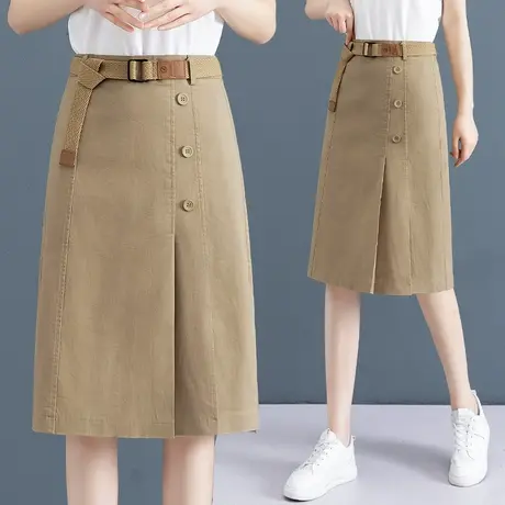 卡其色半身裙女夏季时尚百搭休闲包臀裙2023年新款设计感A字中裙图片