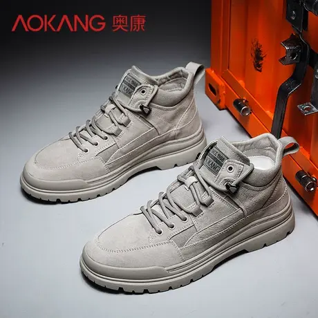 奥康马丁靴男高帮鞋2024春季新款工装男鞋英伦风秋款真皮休闲皮靴图片