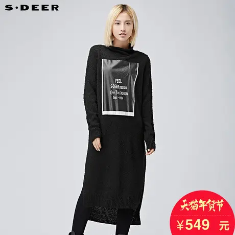 sdeer圣迪奥女2018春装设计感开衩前后摆高领针织连衣裙S16483571商品大图