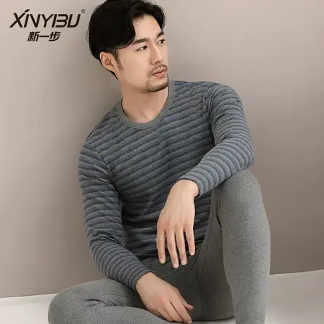 新一步保暖内衣男秋冬季秋衣秋裤男士加厚磨毛纯棉打底棉毛衫全棉商品大图