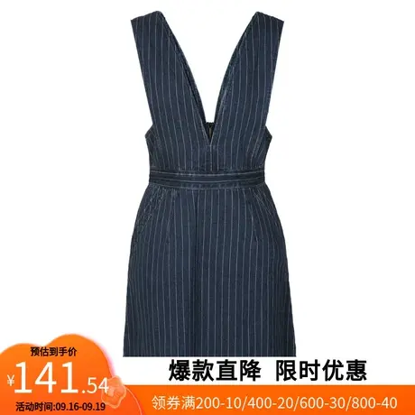 【艾格】2022夏季新款V领无袖连衣裙女条纹修身甜美可爱背心裙图片