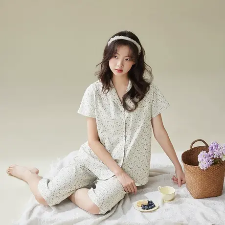 安之伴女士睡衣夏季2025年新款纯棉短袖七分裤套装甜美可爱家居服图片