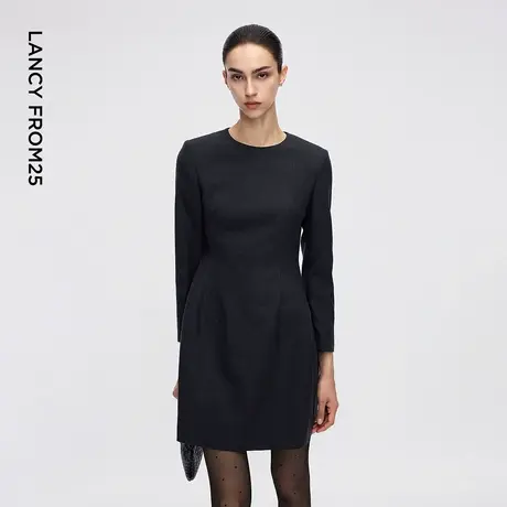 朗姿高级感轻礼服连衣裙优雅修身收腰圆领裙子女2025年冬季新款图片