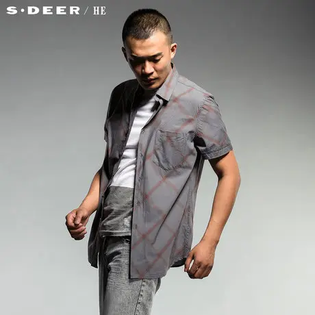 sdeerhe圣迪奥男装专柜正品夏装新品2012格纹纯棉休闲衬衫2270466图片