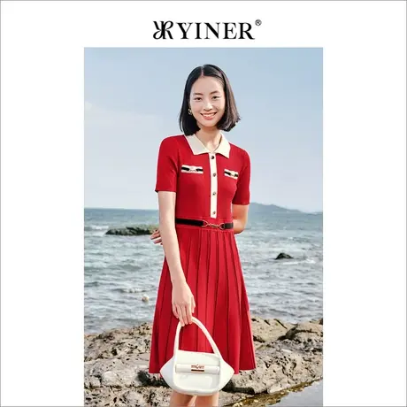 YINER音儿线上专选女装2022夏季撞色POLO领连衣裙图片