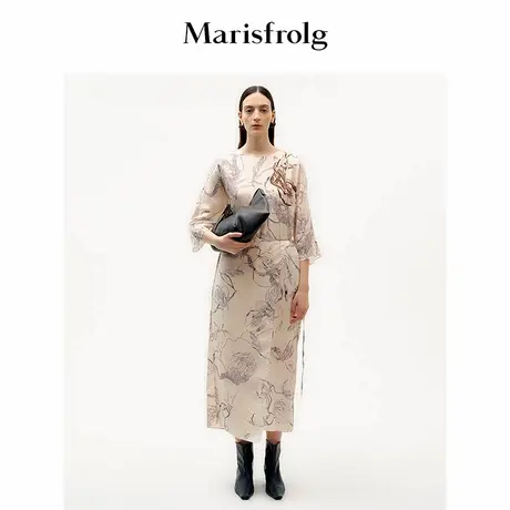 【艺术花稿】Marisfrolg玛丝菲尔秋季定位印花围裹七分袖连衣裙图片
