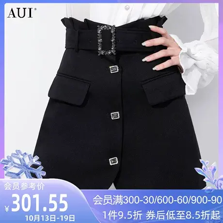AUI黑色高级感气质高腰半身裙女2023秋新款收腰显瘦百搭包臀裙子图片