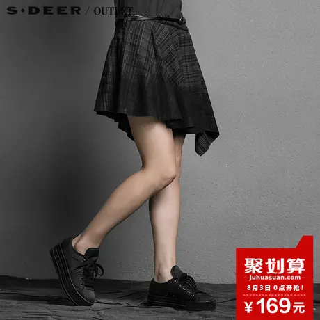 sdeer圣迪奥女装2017秋装俏皮学院风格纹不规则摆短裙S15381360图片