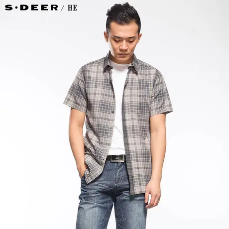 【上新】sdeerhe圣迪奥男装专柜正品休闲做旧格子短袖衬衫1270402图片