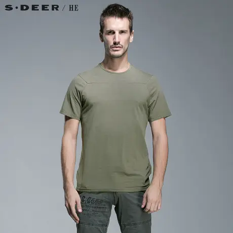 S.Deer/He【惠】 圣迪奥男装夏休闲拼接短袖T恤H14270188图片