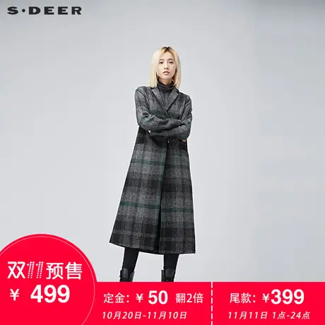 【预售】sdeer圣迪奥女装冬装格纹驳领长款毛呢大衣外套S16881892图片