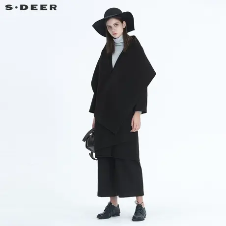 sdeer圣迪奥女平驳领单排扣两件套气质时尚黑色毛呢大衣S20481835图片
