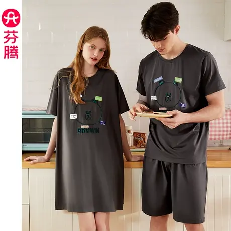 芬腾布朗熊情侣睡衣女睡裙夏季短袖韩版可外穿男士青年家居服套装图片