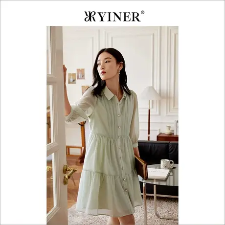 【娃娃裙】YINER音儿专选女装春款雪纺果绿仙女连衣裙图片