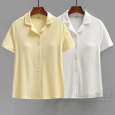 戴胸垫睡衣女单件一体式固定短袖开衫翻领家居服上衣图片