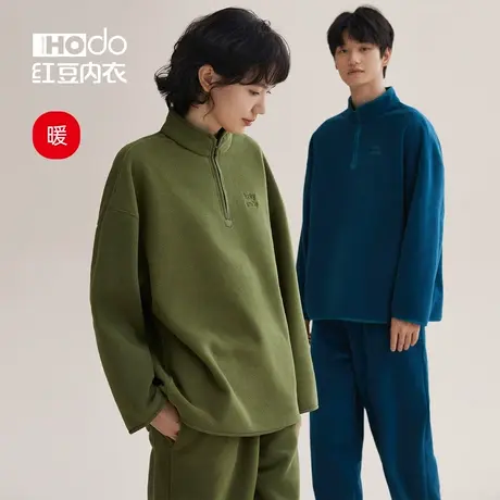 红豆摇粒绒睡衣情侣秋冬可外穿运动居家女加厚保暖套头家居服套装图片