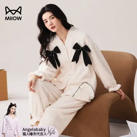 猫人珊瑚绒睡衣女冬季长袖加绒加厚2024新款法兰绒保暖家居服套装图片
