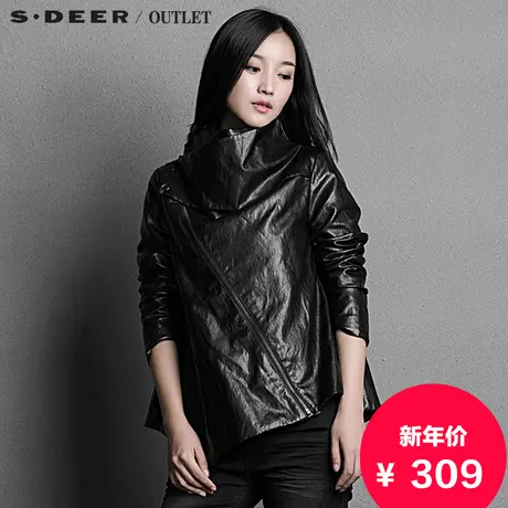 sdeer圣迪奥宽松酷感PU 斜襟外套S15381748图片