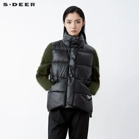 【秒杀】sdeer圣迪奥新品女立领字母胶印不规则羽绒背心S20481605商品大图