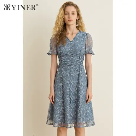 YINER音儿女装夏季中长款蕾丝绣花连衣裙图片