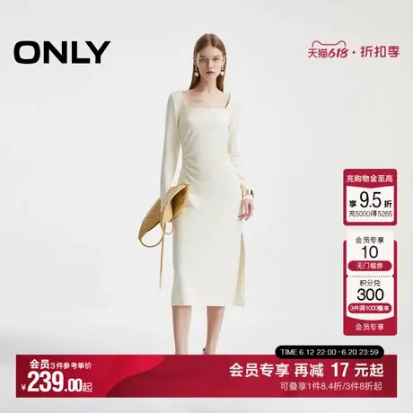 ONLY夏季简约复古方领垂感开衩长裙连衣裙女|124361006图片